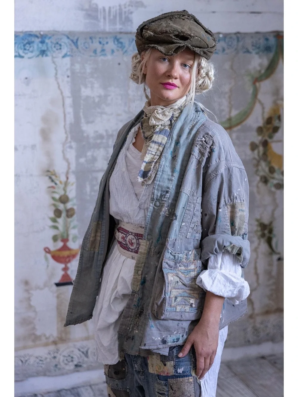 Magnolia Pearl Tucumcari Kimono Distressed Patchwork Denim Jacket - Picture 3 of 7